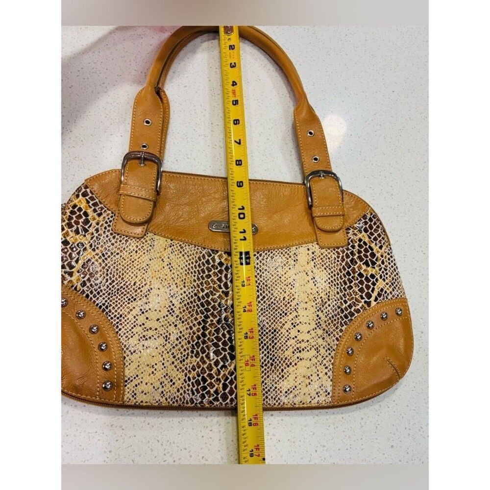 Sharif Studio Tan Snakeskin Embossed Satchel Studded Handbag Medium EUC - Picture 7 of 12
